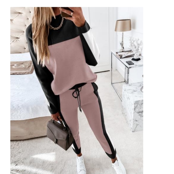 chic me Pants - New Colorblock Long Sleeve Top & Drawstring Waist